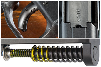 recoil springs, trigger, cutout on the barrel hood