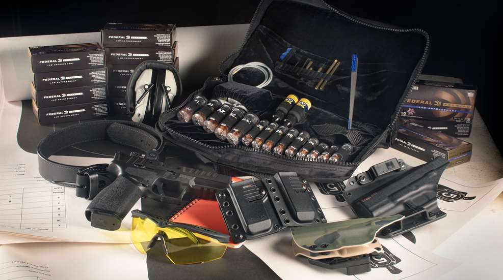 assortment of shooting gear