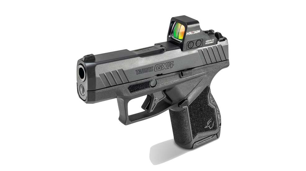 handgun with red dot facing left