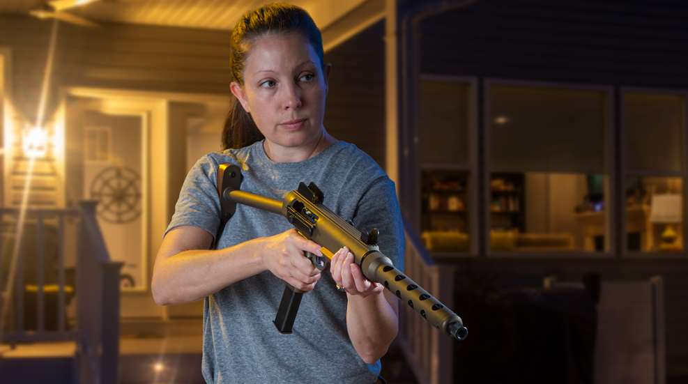 Wilkinson Arms Linda carbine held by woman