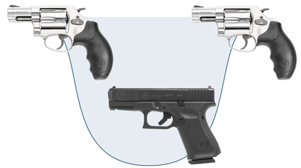 2 revolvers and a pistol graphic