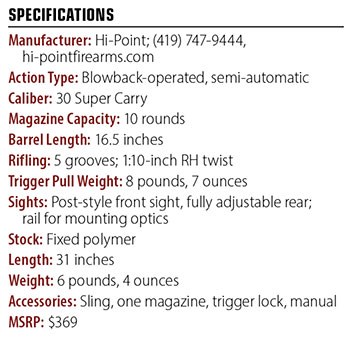 Hi-Point Carbine in 30 SC specs