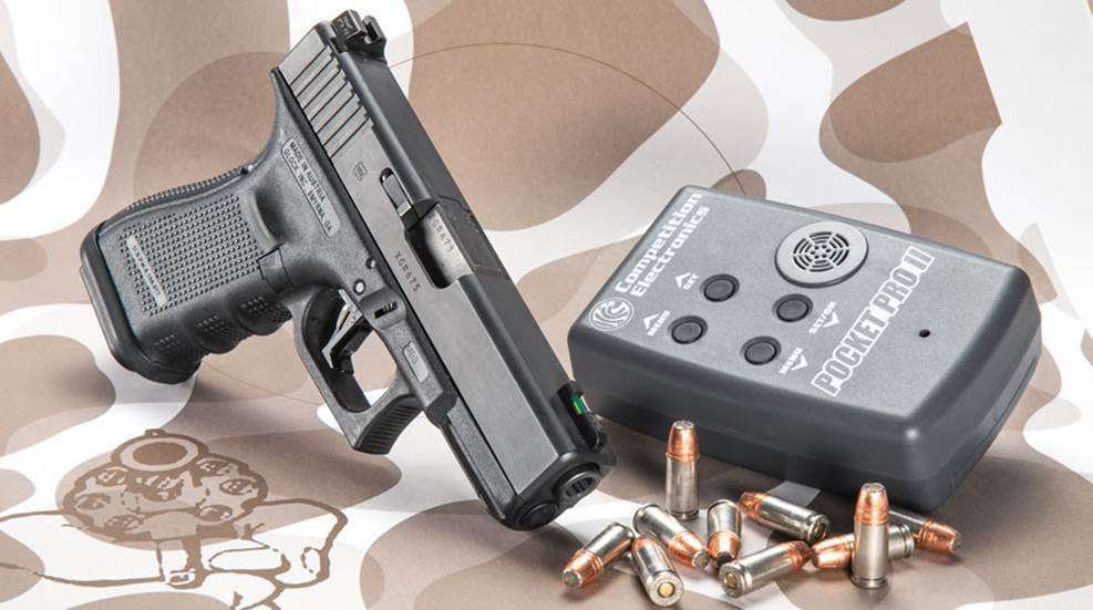 pistol with ammo on target with timer