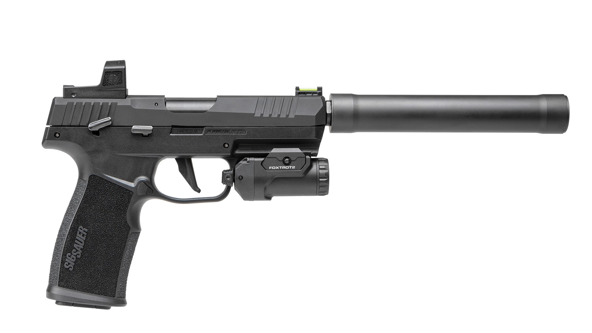 SIG P322 pistol with red dot, light and suppressor