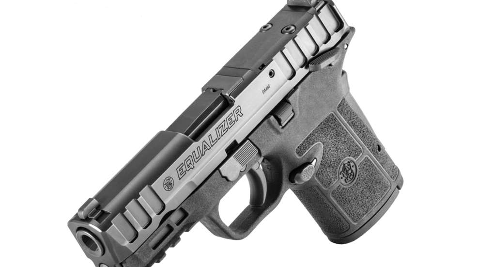 Smith & Wesson Equalizer 9 mm pistol facing left