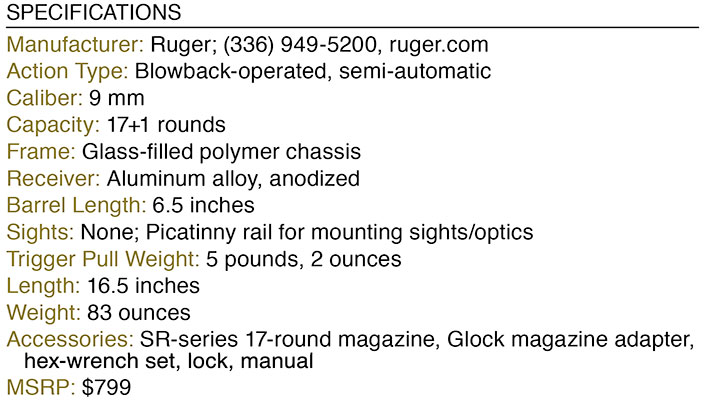 Ruger PC Charger spec chart