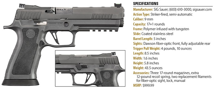 SIG Sauer P320 XFIVE Legion spec chart