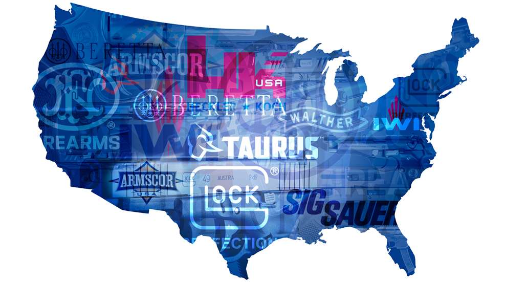 U.S. map with gun logos