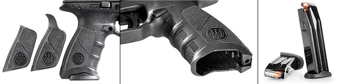 The Beretta APX pistol comes equipped with backstraps to fit a shooter&#x27;s hand.