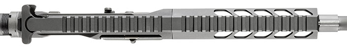 On-white shot showing the entire top length of Picatinny rail on the Rock River Arms RRage Carbine.