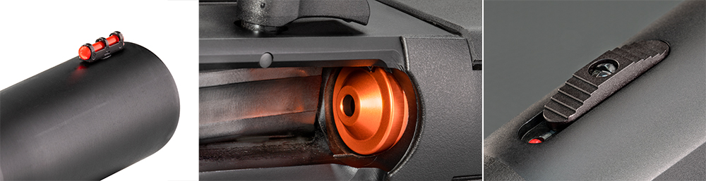 red fiber-optic front sight, anodized-aluminum follower