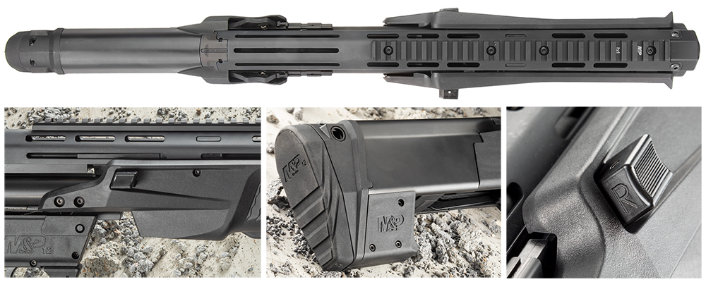 M-Lok slots in the barrel shroud, crossbolt magazine selector button