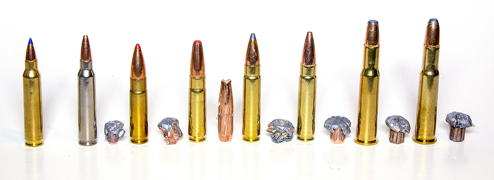 Bullets from each of the tested loads