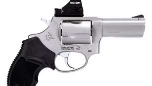 Taurus 605 TORO revolver with Holosun red dot sight facing right